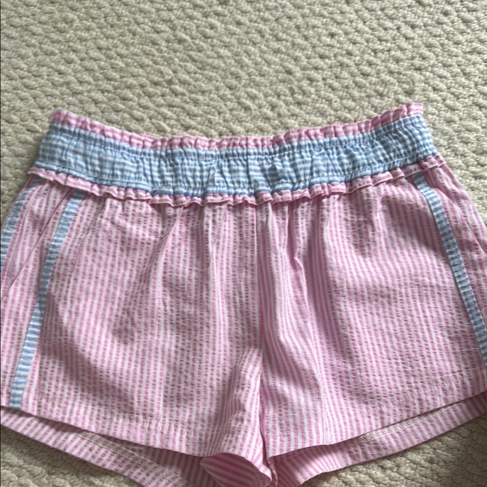Edikted High Waist Pink and Blue Shorts